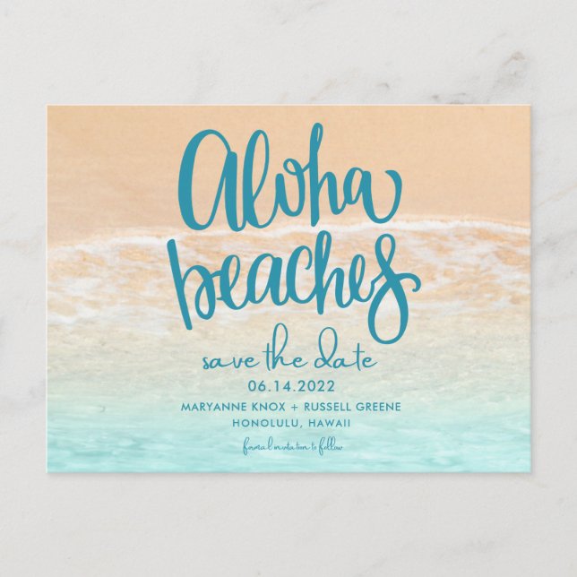 Hawaii Aloha Beaches Wedding Save the Date Announcement Postcard (Front)