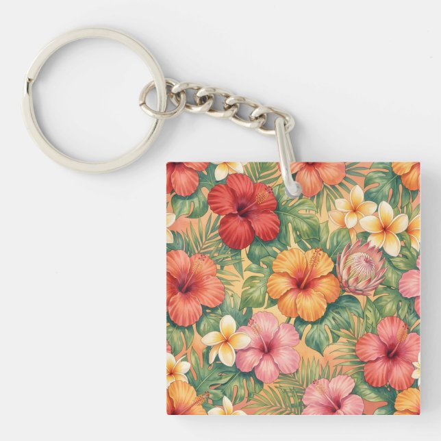 Hawaii aloha decorative flowers pattern keychain (Front)