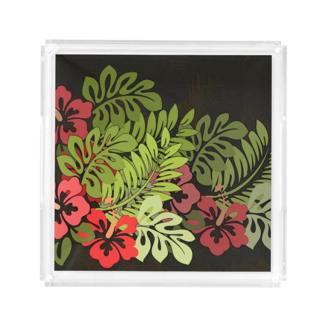 Hawaii Aloha Flower Art Print Acrylic Tray (Front)