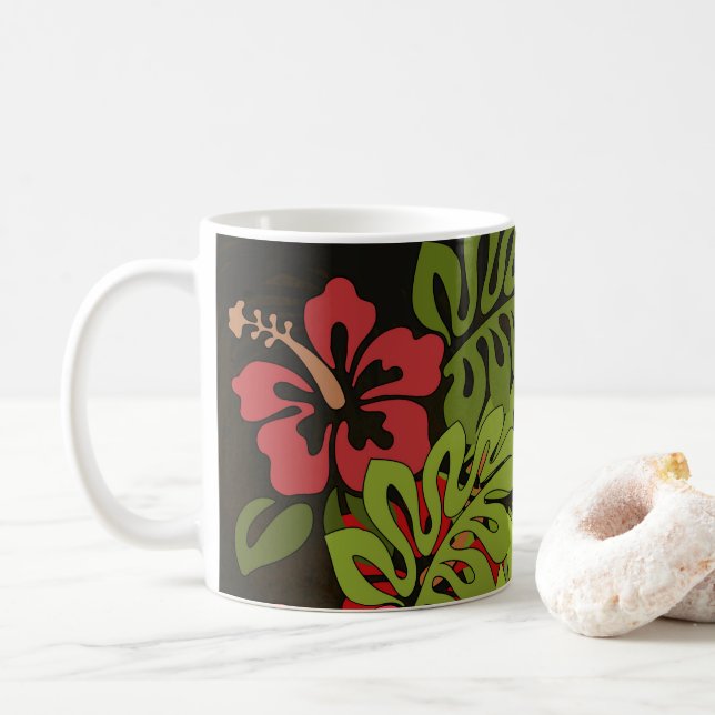 Hawaii Aloha Flower Art Print Coffee Mug (With Donut)