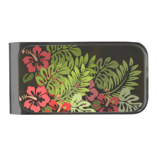 Hawaii Aloha Flower Art Print Gunmetal Finish Money Clip