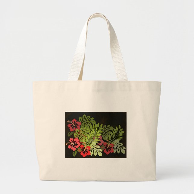 Hawaii Aloha Flower Art Print Large Tote Bag (Front)