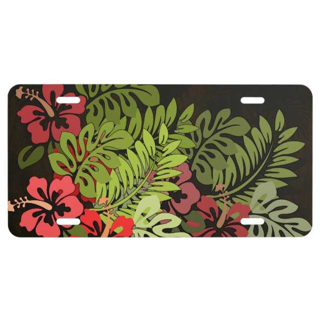 Hawaii Aloha Flower Art Print License Plate (Front)