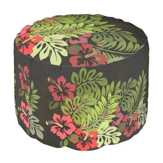 Hawaii Aloha Flower Art Print Pouf (Angled Back)