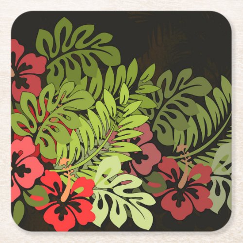 Hawaii Aloha Flower Art Print Square Paper Coaster