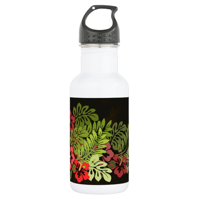 Hawaii Aloha Flower Art Print Stainless Steel Water Bottle (Front)