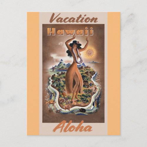 Hawaii Aloha Hula Dancer Vintage Travel Postcard