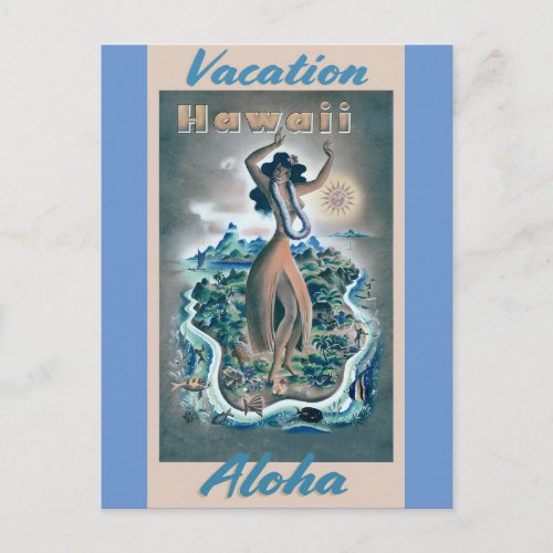 Hawaii Aloha Hula Dancer Vintage Travel Poster Postcard