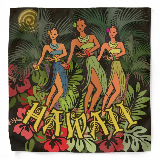 Hawaii Aloha Palm Hula Art Design Bandana (Front)