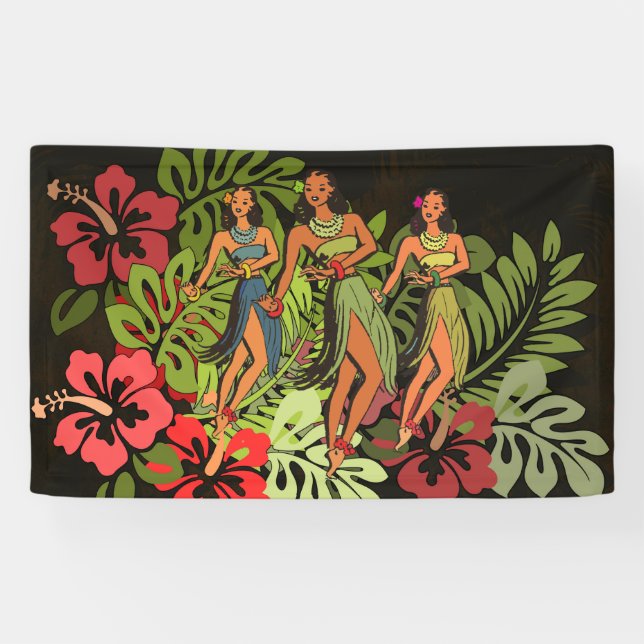 Hawaii Aloha Palm Hula Art Design Banner (Horizontal)