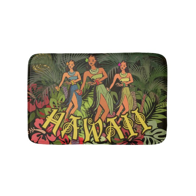 Hawaii Aloha Palm Hula Art Design Bath Mat (Front)