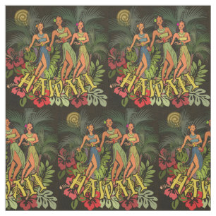 Hawaii Aloha Palm Hula Art Design Fabric