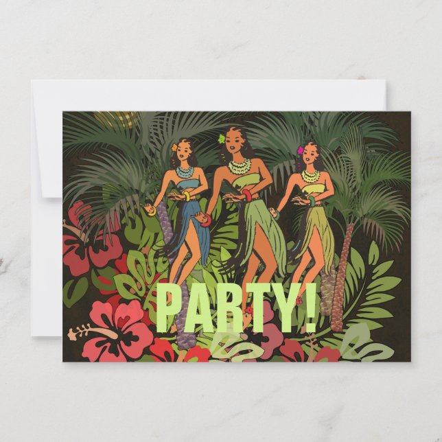 Hawaii Aloha Palm Hula Art Design Invitation (Front)