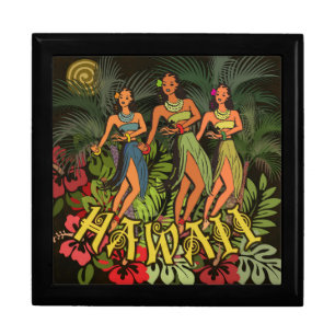Hawaii Aloha Palm Hula Art Design Keepsake Box