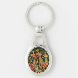 Hawaii Aloha Palm Hula Art Design Keychain