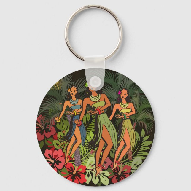Hawaii Aloha Palm Hula Art Design Keychain (Front)