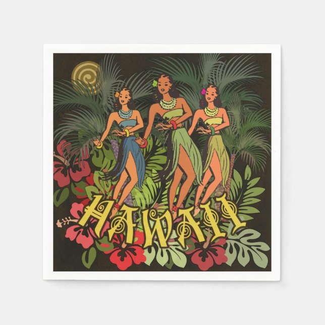 Hawaii Aloha Palm Hula Art Design Napkins (Front)