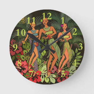 Hawaii Aloha Palm Hula Art Design Round Clock