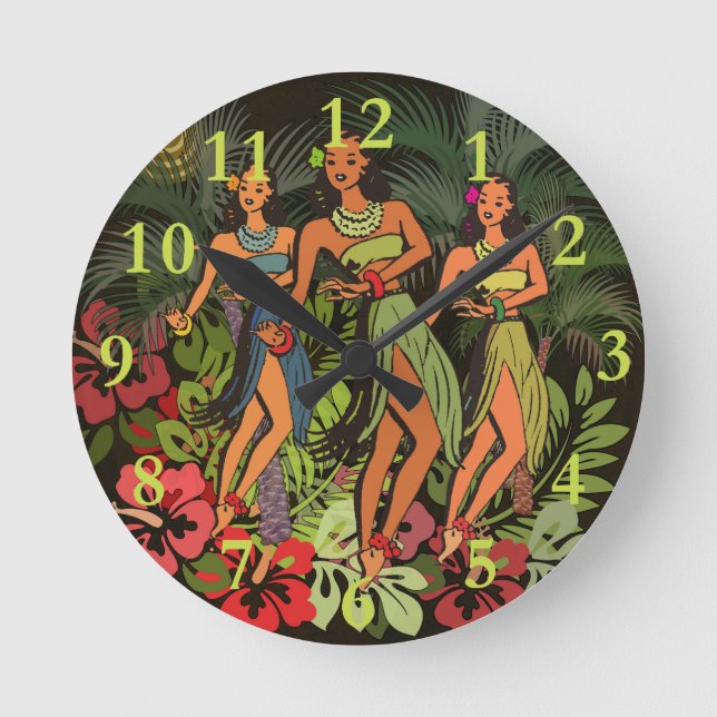 Hawaii Aloha Palm Hula Art Design Round Clock (Front)