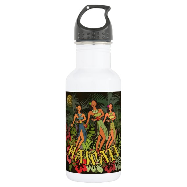 Hawaii Aloha Palm Hula Art Design Stainless Steel Water Bottle (Front)