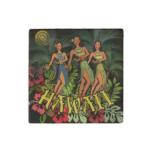 Hawaii Aloha Palm Hula Art Design Stone Magnet