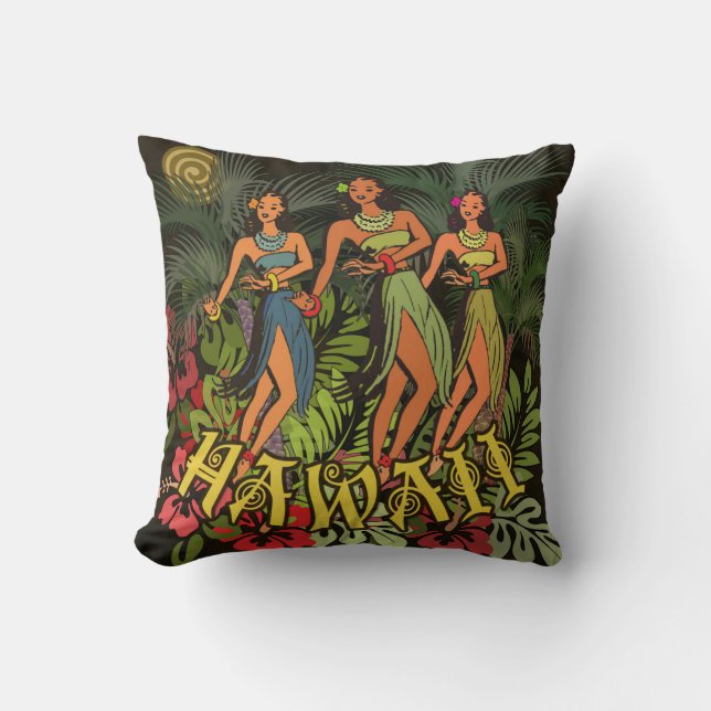 Hawaii Aloha Palm Hula Art Design Throw Pillow (Front)