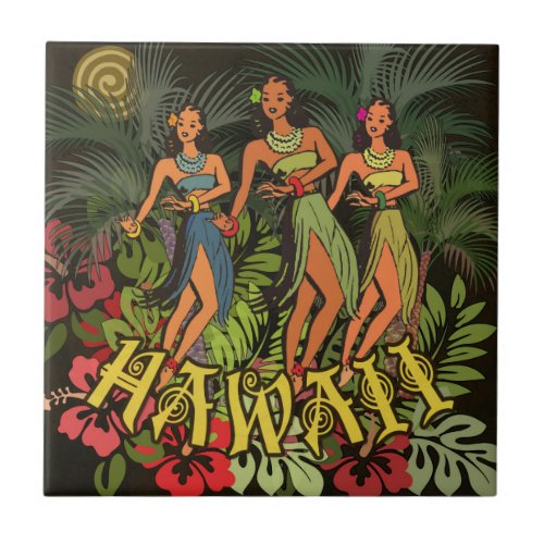 Hawaii Aloha Palm Hula Art Design Tile