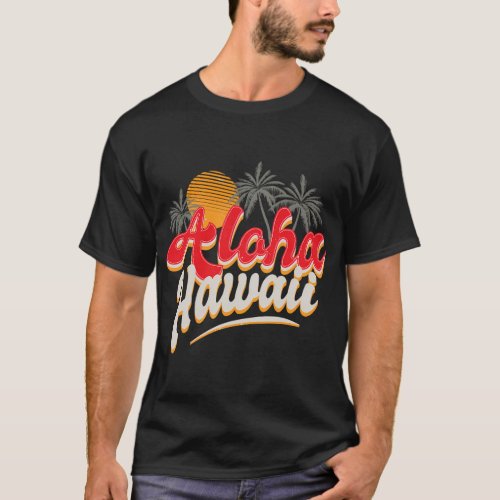 Hawaii Aloha Palm Trees Beach Surfer T_Shirt