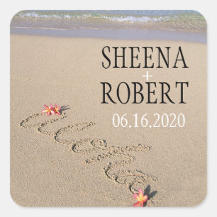 Hawaii Aloha Plumeria Flower Beach Wedding Custom Square Sticker
