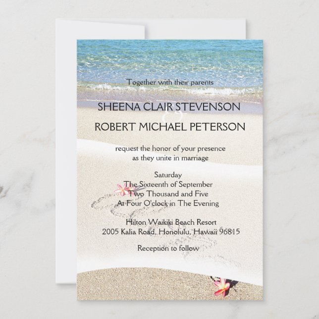 Hawaii Aloha Plumeria Flower Beach Wedding Invites (Front)