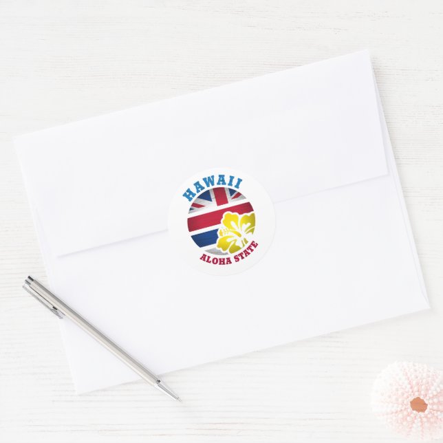 HAWAII ALOHA STATE FLAG CLASSIC ROUND STICKER (Envelope)