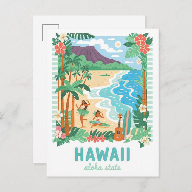 Hawaii Aloha State USA Summer Travel Postcard (Front/Back)