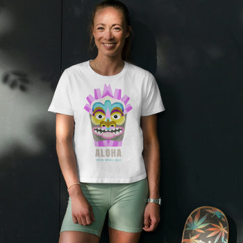 Hawaii Aloha Tiki Spring Break Custom Text T-shirt by VillageDesign at Zazzle