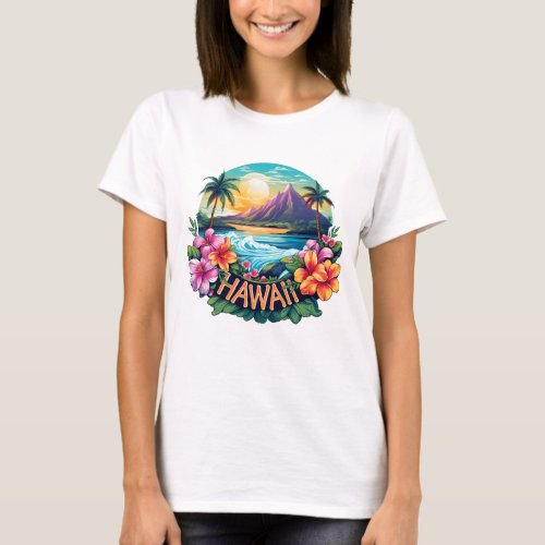 Hawaii Aloha Tropical Beach Mountains  T_Shirt