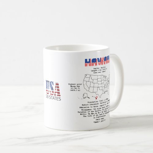 Hawaii American state on a map and useful info Coffee Mug