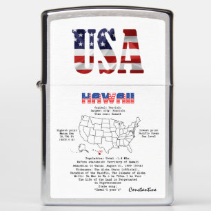 Hawaii American state on a map and useful info Zippo Lighter