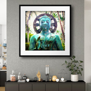 Hawaii Antique Turquoise Blue Buddha Photo Peace Poster