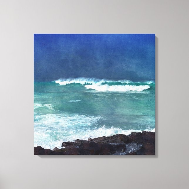 Hawaii Aqua Blue Ocean Waves Surf Sea Water Storm Canvas Print (Front)