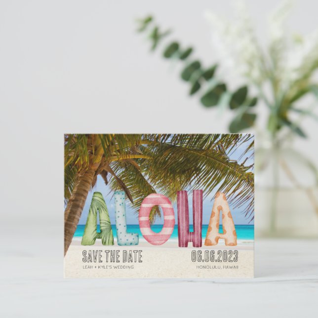 Hawaii Beach Aloha Wedding Save the Date Announcement Postcard (Standing Front)