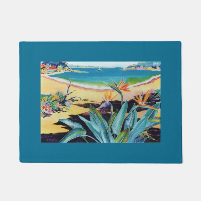 Hawaii Beach Bird of Paradise Painting Doormat (Front)