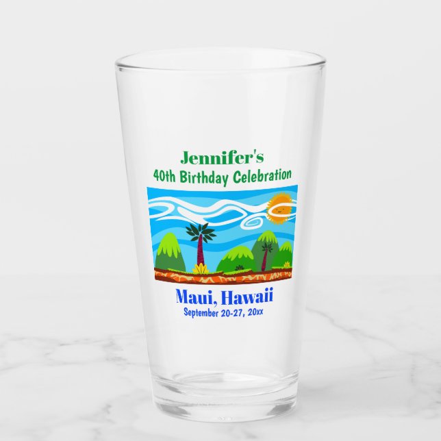 Hawaii Beach Birthday Party Trip Favor Pint Glass (Front)