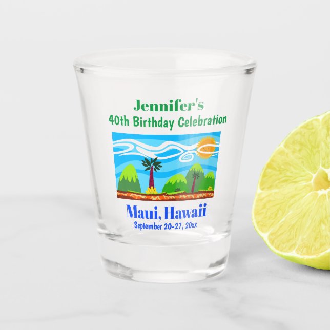 Hawaii Beach Birthday Party Trip Favor Shot Glass (Front)