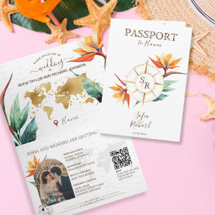 Hawaii Beach Destination Wedding Passport QR Code Invitation