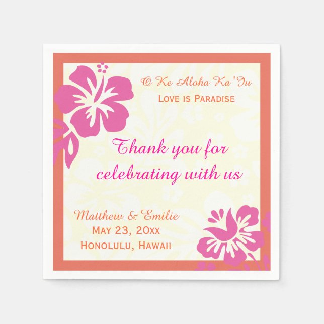 Hawaii Beach Flowers Personalized Wedding Napkins (Front)