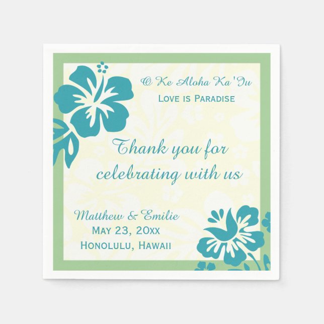 Hawaii Beach Flowers Personalized Wedding Napkins (Front)