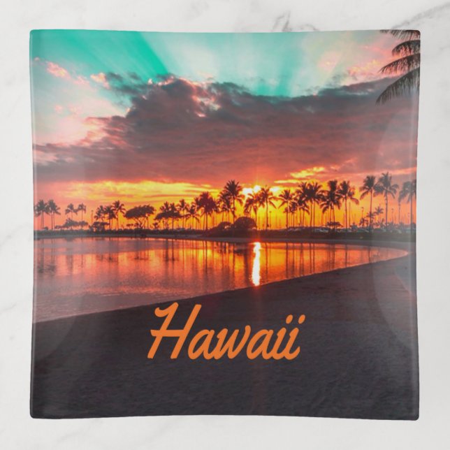 Hawaii Beach Hawaiian Islands Trinket Tray (Front)