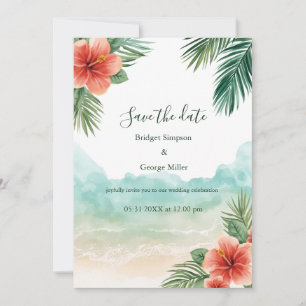Hawaii Beach Hibiscus Tropical Coastal Wedding Invitation