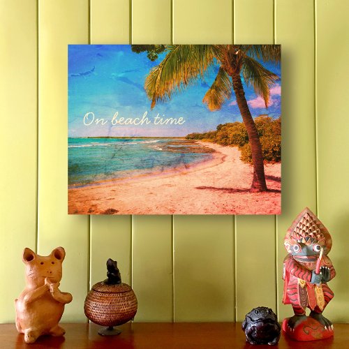 Hawaii Beach Palm Tree Vintage Photo On Beach Time Wood Wall Art