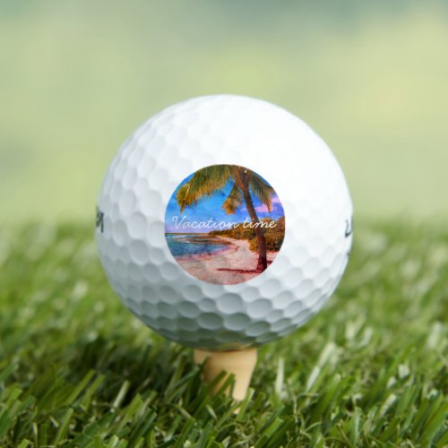 Hawaii Beach Palm Tree Vintage Photo Vacation Time Golf Balls