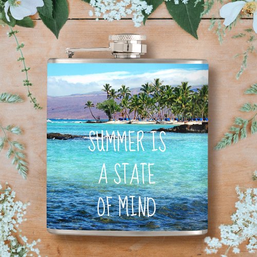 Hawaii Beach Palm Trees Summer Is A State Of Mind Flask